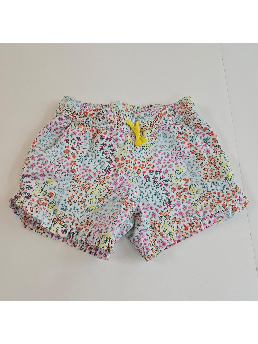 Lands End Girls Size 8 Floral Ruffle Hem Pull On Cotton Shorts